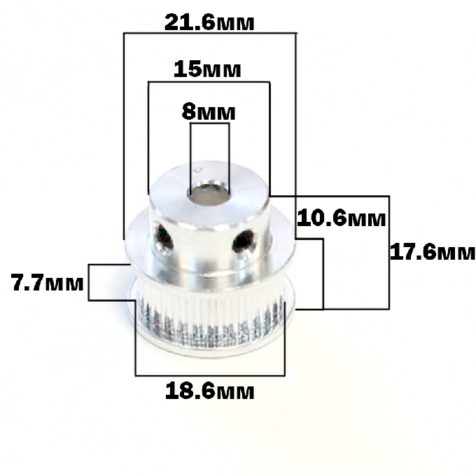 Зубчатый шкив для ремня GT2 6мм (30 зуб) на вал 8мм