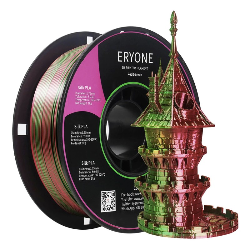 Пластик PLA 1кг шелковый двухцветный красный-зеленый Eryone