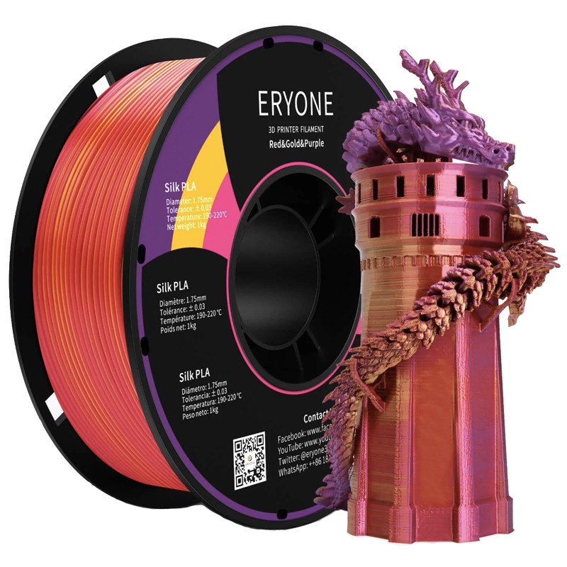 Пластик PLA 1кг шелковый трехцветный фиолетовый-золотой-красный Eryone