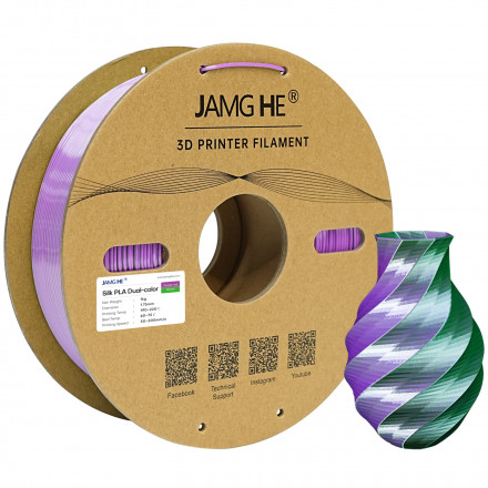 Пластик PLA 1кг шелковый двухцветный красный-зеленый Jamg He