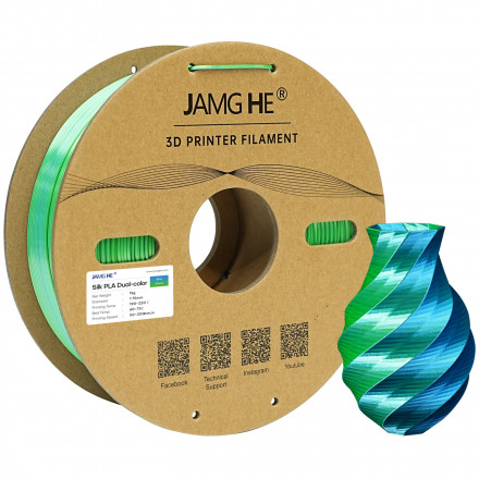 Пластик PLA 1кг шелковый двухцветный синий-зеленый Jamg He