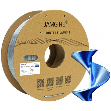 Пластик PLA 1кг шелковый двухцветный серебристый-синий Jamg He