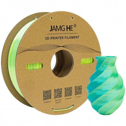 Пластик PLA 1кг шелковый двухцветный синий-желтый Jamg He