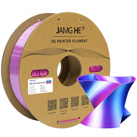 Пластик PLA 1кг шелковый двухцветный синий-красный Jamg He
