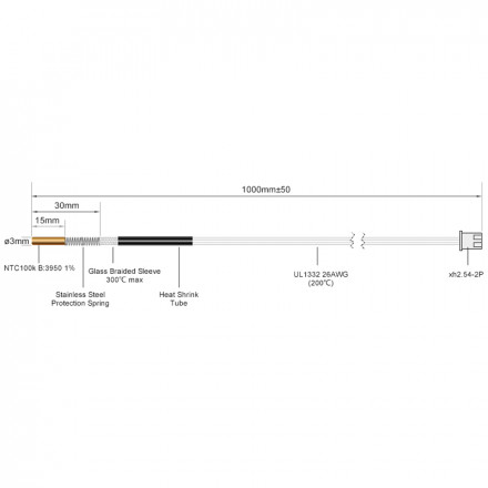 Термистор NTC 100K B3950 до 280 град в термокапсуле (Trianglelab)