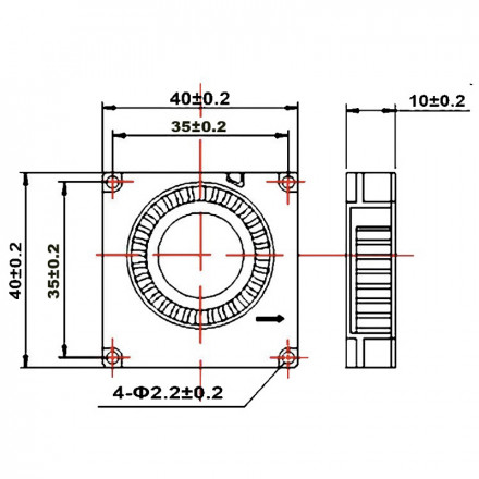 Вентилятор турбинный GDStime 40x40x10мм 24V на подшипниках (12000 об)
