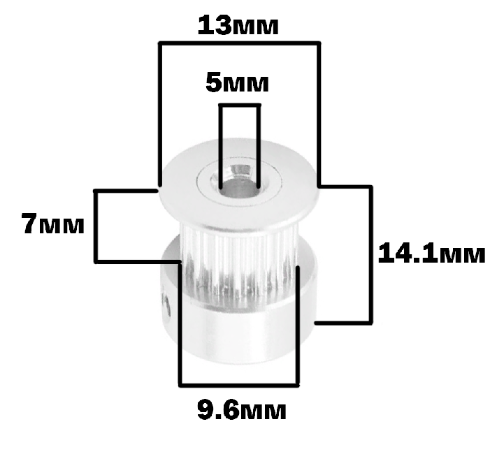 Зубчатый шкив для ремня GT2 6мм (16 зуб) на вал 5мм