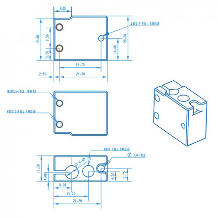Нагревательный блок для E3D Volcano алюминиевый (HS)