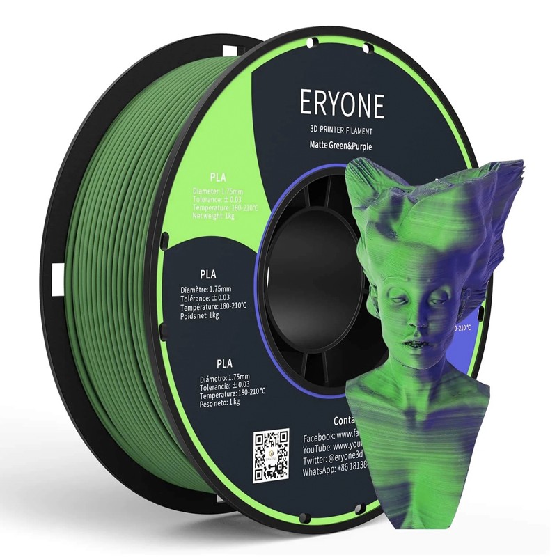 Пластик PLA 1кг матовый двухцветный фиолетовый-зеленый Eryone