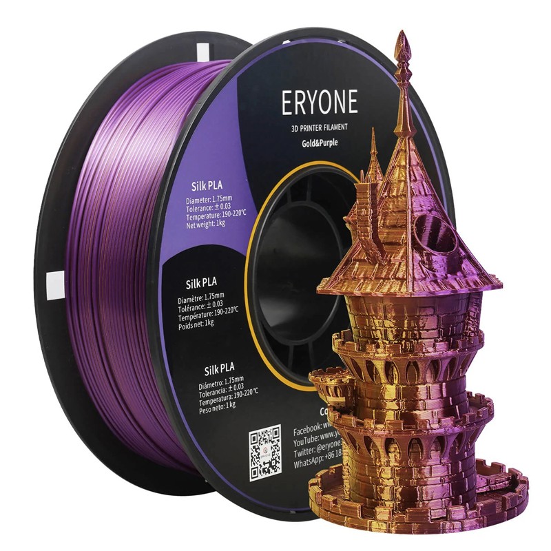 Пластик PLA 1кг шелковый двухцветный золотой-фиолетовый Eryone