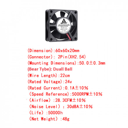 Вентилятор GDStime 60x60x20мм 24V на подшипниках
