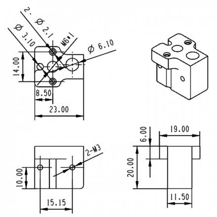 Нагревательный блок для хотэнда Red Lizard Volcano (алюминиевый)