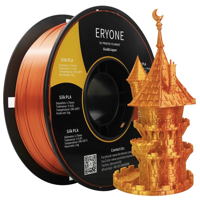 Пластик PLA 1кг шелковый двухцветный золотой-медный Eryone