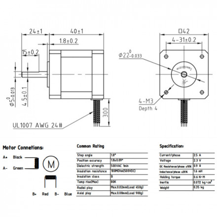 Шаговый двигатель NEMA 17 Leadshine 42CM04