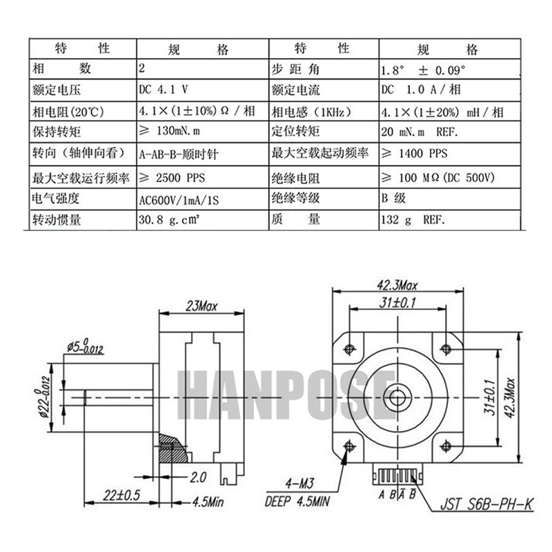 Шаговый двигатель NEMA 17 Hanpose 17HS42-23