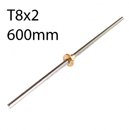 Винт трапецеидальный T8x2 с гайкой (600мм)