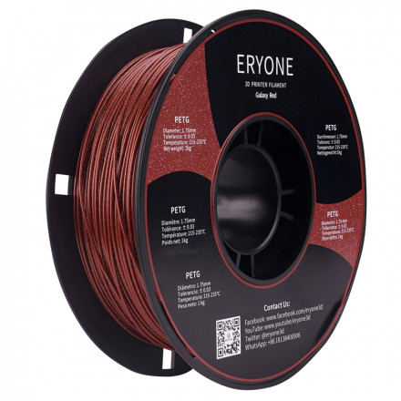 Пластик PETG 1кг красный с глиттером Eryone