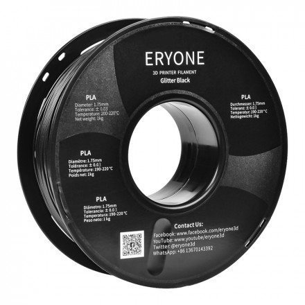 Пластик PLA 1кг черный с глиттером Eryone