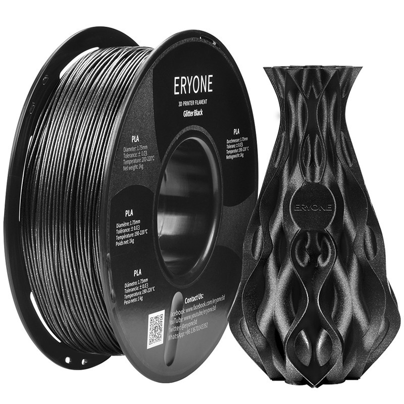Пластик PLA 1кг черный с глиттером Eryone