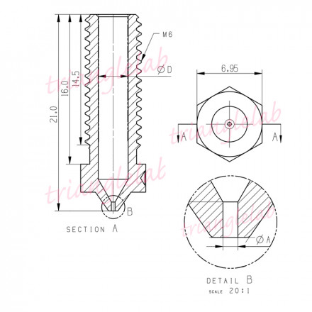 Сопло для хотэнда E3D Volcano (закаленная сталь) от Trianglelab
