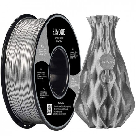 Пластик PLA 1кг серебристый с глиттером Eryone