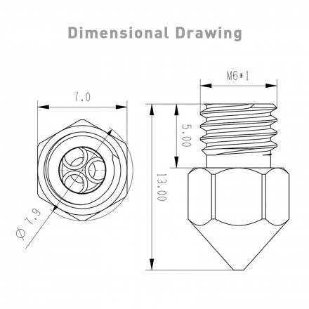 Сопло с медной вставкой (тип CHT) для хотэнда MK8 закаленная сталь