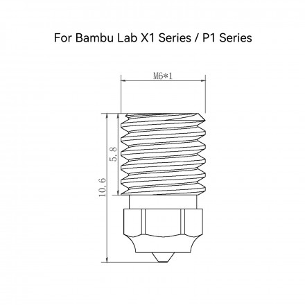 Сопло для хотэнда TZ для Bambu Lab X1, P1P (медное с каленой вставкой)