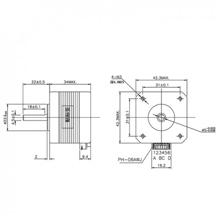 Шаговый двигатель NEMA 17 (17HS3401) с разъемом