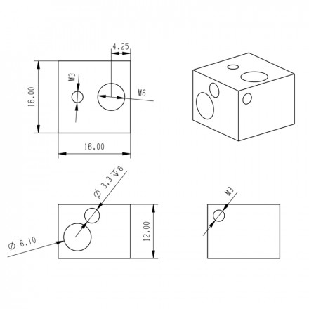 Нагревательный блок E3D V5 медный для Anycubic