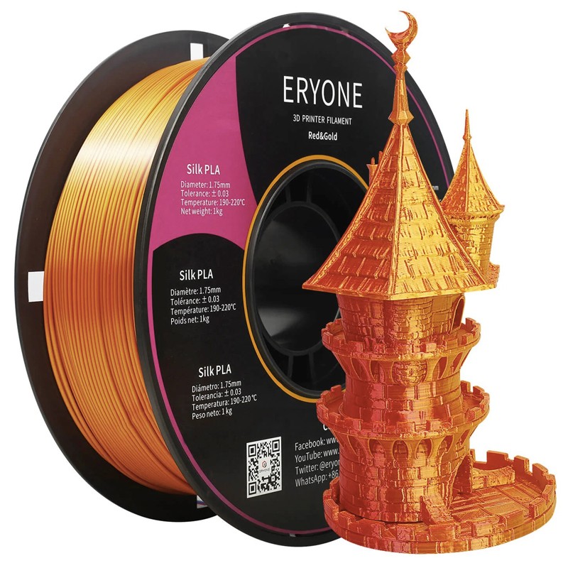 Пластик PLA 1кг шелковый двухцветный золотой-красный Eryone